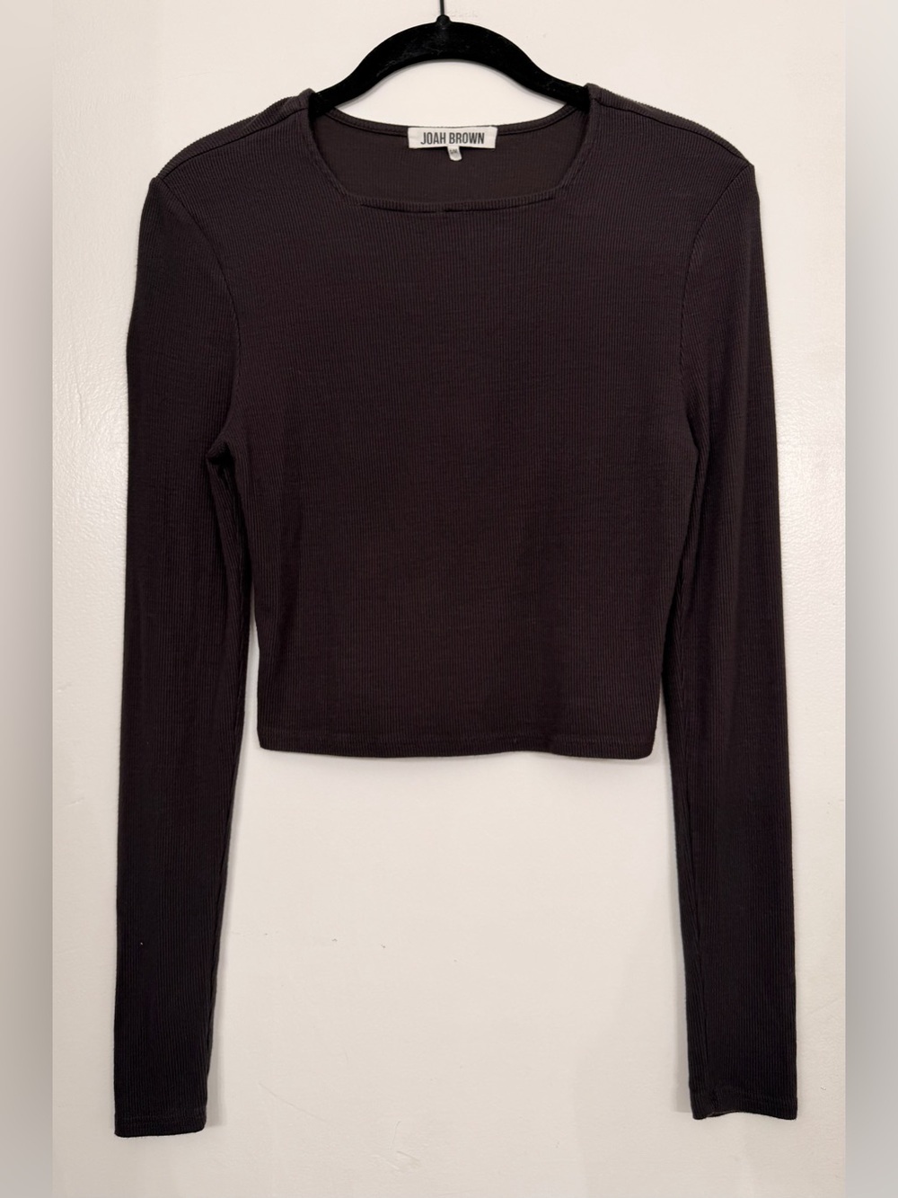 Joah Brown Ribbed Long Sleeve Crop Top Black Size Small/Medium